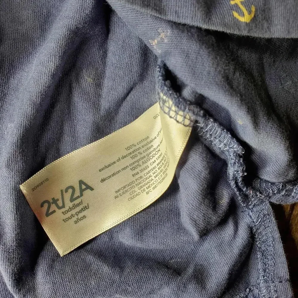 Carter's Toddler Boy Blue Anchor Polo Shirt Size 2T 100% Cotton EUC